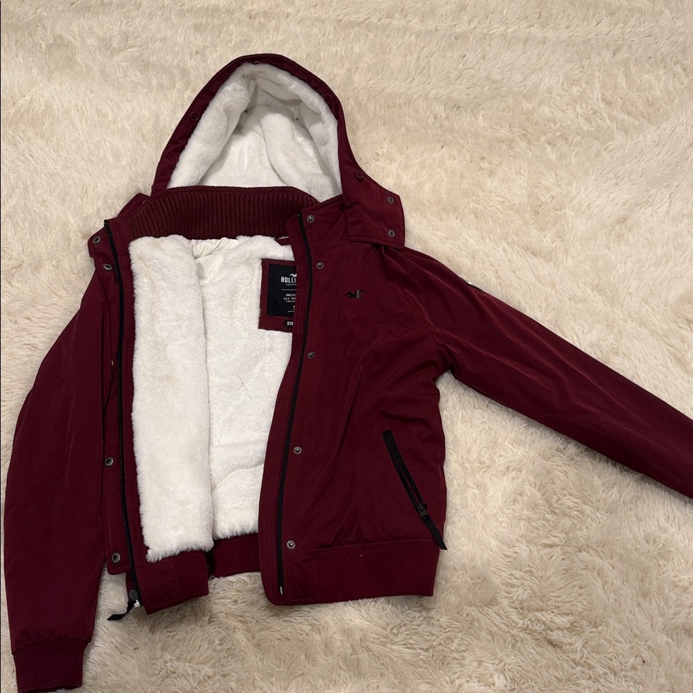Hollister Maroon Jacket with Cream Lining